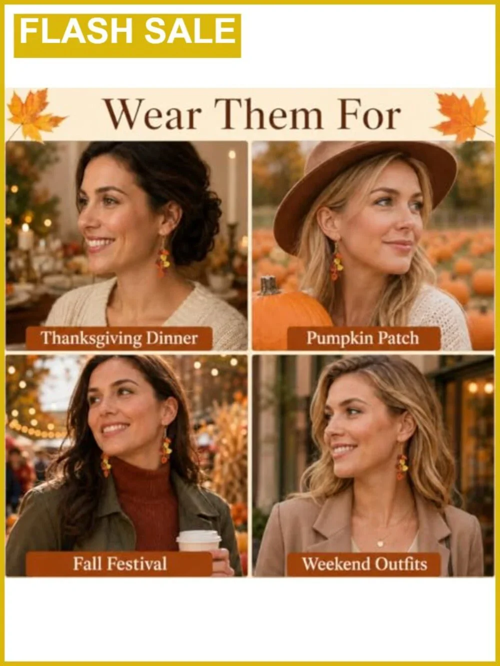 Maple Leaf Dangle Earrings Fall Autumn Jewelry French Hook